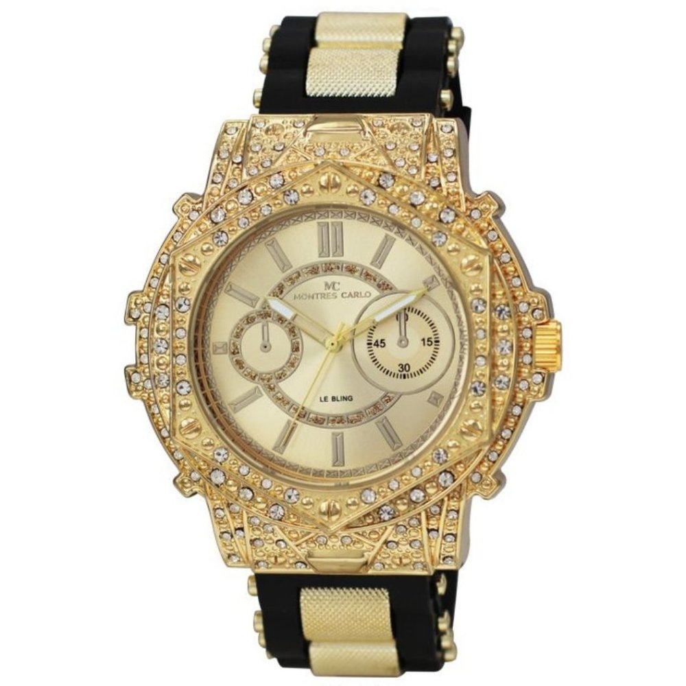 53mm Montres Carlo Men's Hip Hop Rapper Stones Gold Clubbing Luxury Watch
